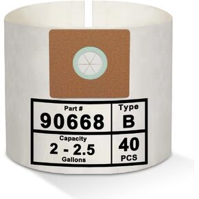 SpaceTent 40 كيس فلتر مكنسة كهربائية من النوع B، الجزء # 90668 - متوافق مع مكنسة Shop Vac 2-2.5 جالون و2.5 جالون في جميع أنحاء EZ Vacuum 9066800 in Kuwait