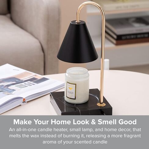 سخان الشموع - مصباح شمعة أنيق مع مفتاح خافت ومصباح إضاءة - سخان شمع الشمع لـ 3 شموع فتيل وجرار شموع - وصل سخان الشمع - حامل شموع أسود بقاعدة رخامية سوداء (عبوة واحدة) in Kuwait