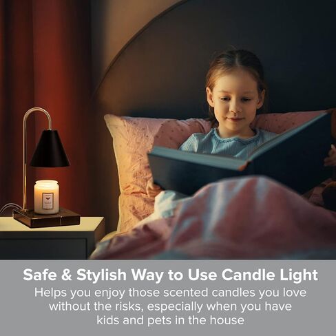 سخان الشموع - مصباح شمعة أنيق مع مفتاح خافت ومصباح إضاءة - سخان شمع الشمع لـ 3 شموع فتيل وجرار شموع - وصل سخان الشمع - حامل شموع أسود بقاعدة رخامية سوداء (عبوة واحدة) in Kuwait