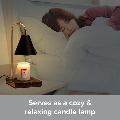 سخان الشموع - مصباح شمعة أنيق مع مفتاح خافت ومصباح إضاءة - سخان شمع الشمع لـ 3 شموع فتيل وجرار شموع - وصل سخان الشمع - حامل شموع أسود بقاعدة رخامية سوداء (عبوة واحدة) in Kuwait