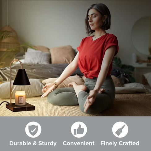 سخان الشموع - مصباح شمعة أنيق مع مفتاح خافت ومصباح إضاءة - سخان شمع الشمع لـ 3 شموع فتيل وجرار شموع - وصل سخان الشمع - حامل شموع أسود بقاعدة رخامية سوداء (عبوة واحدة) in Kuwait