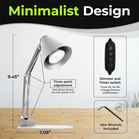 LumiCandle - مصباح تدفئة الشموع مع لمبتين بقدرة 50 وات، مصباح تدفئة الشموع قابل للتعديل مع مؤقت، سخان مصباح الشمعة، سخان الشمع، سخان الشمع الكهربائي مع مؤقت، هدية ديكور المنزل in Kuwait