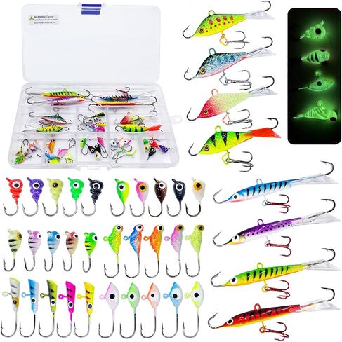 Bombite 38 قطعة من أدوات صيد الأسماك على الجليد مجموعة طُعم صيد الأسماك المتوهجة على الجليد ورؤوس صيد الكرابي وصيد الأسماك في الشتاء مع صندوق أدوات in Kuwait