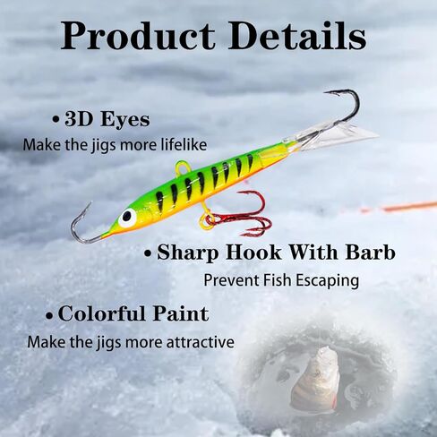 Bombite 38 قطعة من أدوات صيد الأسماك على الجليد مجموعة طُعم صيد الأسماك المتوهجة على الجليد ورؤوس صيد الكرابي وصيد الأسماك في الشتاء مع صندوق أدوات in Kuwait