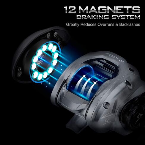 بكرة صيد السمك Piscifun Alloy M، بكرة صيد بإطار من الألومنيوم، أقصى سحب 22 رطل، متوفرة بنسبة تروس 7.5:1/8.4:1، بكرة صيد منخفضة المستوى، بكرة صب المياه المالحة/المياه العذبة in Kuwait