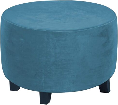 Velvet Round Ottoman Slipcover Ottoman Covers Footstool Protector Covers Storage Stool Ottoman Covers Stretch with Elastic Bottom, Feature Real Velvet Plush Fabric (X-Large, Black) in Saudi Arabia