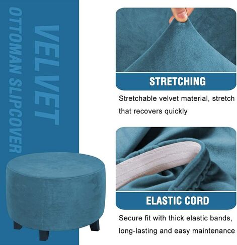 Velvet Round Ottoman Slipcover Ottoman Covers Footstool Protector Covers Storage Stool Ottoman Covers Stretch with Elastic Bottom, Feature Real Velvet Plush Fabric (X-Large, Black) in Saudi Arabia