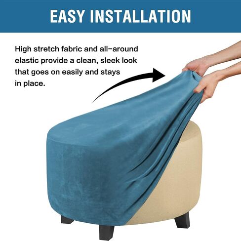 Velvet Round Ottoman Slipcover Ottoman Covers Footstool Protector Covers Storage Stool Ottoman Covers Stretch with Elastic Bottom, Feature Real Velvet Plush Fabric (X-Large, Black) in Saudi Arabia