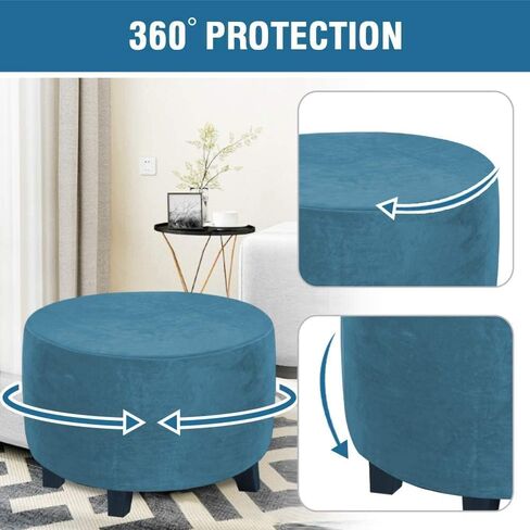 Velvet Round Ottoman Slipcover Ottoman Covers Footstool Protector Covers Storage Stool Ottoman Covers Stretch with Elastic Bottom, Feature Real Velvet Plush Fabric (X-Large, Black) in Saudi Arabia