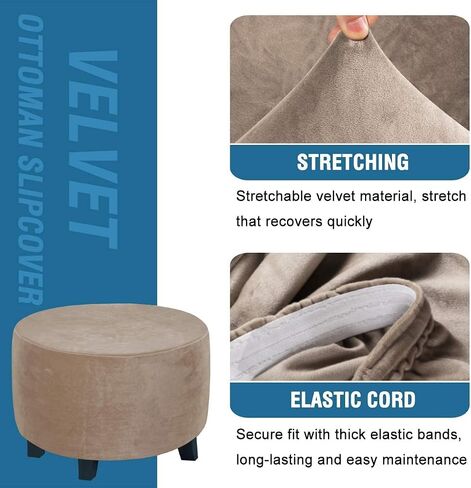 Velvet Round Ottoman Slipcover Ottoman Covers Footstool Protector Covers Storage Stool Ottoman Covers Stretch with Elastic Bottom, Feature Real Velvet Plush Fabric (X-Large, Black) in Saudi Arabia