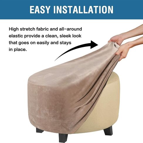 Velvet Round Ottoman Slipcover Ottoman Covers Footstool Protector Covers Storage Stool Ottoman Covers Stretch with Elastic Bottom, Feature Real Velvet Plush Fabric (X-Large, Black) in Saudi Arabia