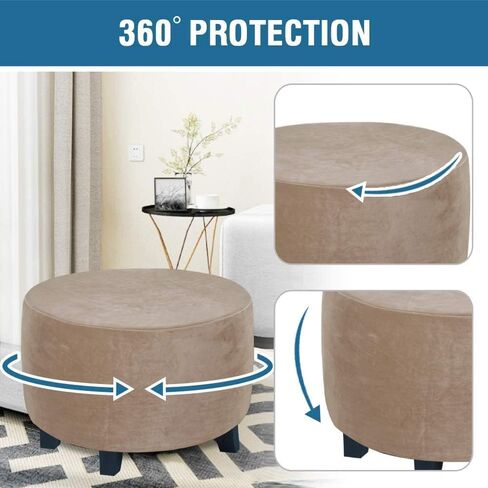 Velvet Round Ottoman Slipcover Ottoman Covers Footstool Protector Covers Storage Stool Ottoman Covers Stretch with Elastic Bottom, Feature Real Velvet Plush Fabric (X-Large, Black) in Saudi Arabia