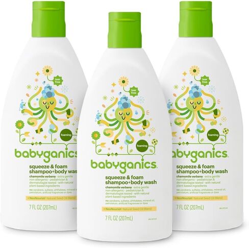 Babyganics Baby Shampoo + Body Wash Pump Bottle, Chamomile Verbena, , 3 Pack, Packaging May Vary in Saudi Arabia