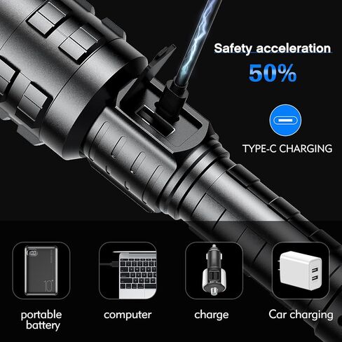 Rechargeable LED Flashlights High Lumens, 900,000 Lumens Tactical Flashlights, Super Bright High Powered Flash Light 5 Modes & 12H Long Runtime for Emergencies, Camping, Dog Walking in Kuwait