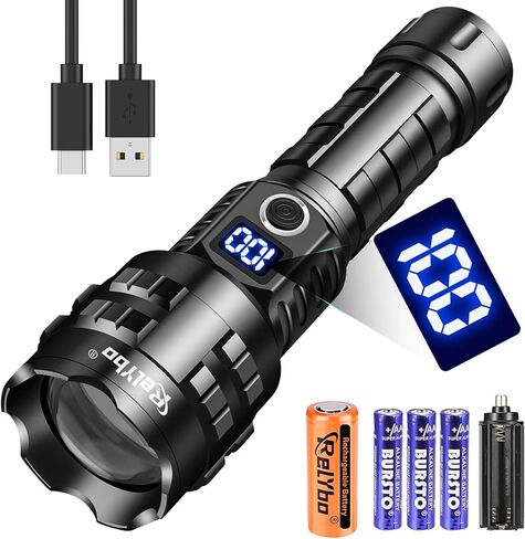 Rechargeable LED Flashlights High Lumens, 900,000 Lumens Tactical Flashlights, Super Bright High Powered Flash Light 5 Modes & 12H Long Runtime for Emergencies, Camping, Dog Walking in Kuwait
