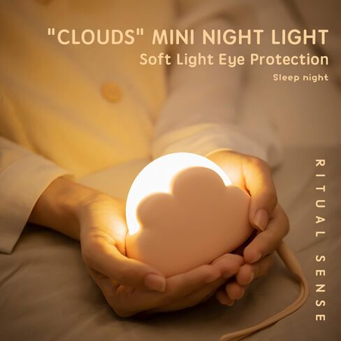 Portable LED Night Light, Cute Cloud Mini Desk Lamp with 4 Working Modes, Rechargeable Kids Night Light for Camping, Bedside Lamp for Bedroom Nightlights [with Wrist Strap] [with USB Cable] in Kuwait