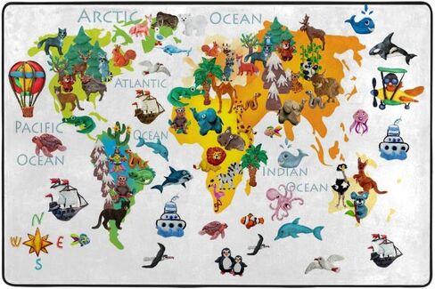 سجاد فانتاسو الإسفنجي الناعم لغرف الأطفال خريطة العالم للحيوانات غير قابل للانزلاق للأطفال الأولاد والبنات غرفة اللعب وغرفة المعيشة 72 × 48 بوصة in Kuwait