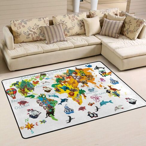 سجاد فانتاسو الإسفنجي الناعم لغرف الأطفال خريطة العالم للحيوانات غير قابل للانزلاق للأطفال الأولاد والبنات غرفة اللعب وغرفة المعيشة 72 × 48 بوصة in Kuwait