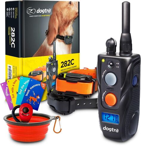 Dogtra 282c Ultra-Compact Two Dog Training Collar - Bark Collar for Large Dog, Dog Shock Collar, 1/2 Mile Range, E-Collar with Remote, 127-Level Static Stimulation, Vibration, LCD Screen, Rechargeable in Saudi Arabia