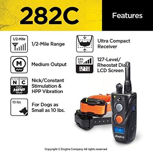 Dogtra 282c Ultra-Compact Two Dog Training Collar - Bark Collar for Large Dog, Dog Shock Collar, 1/2 Mile Range, E-Collar with Remote, 127-Level Static Stimulation, Vibration, LCD Screen, Rechargeable in Saudi Arabia