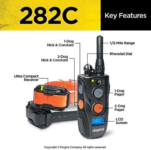 Dogtra 282c Ultra-Compact Two Dog Training Collar - Bark Collar for Large Dog, Dog Shock Collar, 1/2 Mile Range, E-Collar with Remote, 127-Level Static Stimulation, Vibration, LCD Screen, Rechargeable in Saudi Arabia