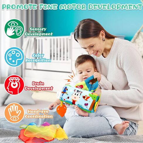 صندوق مناديل حسية للأطفال من FPVERA - ألعاب أطفال من 0 إلى 6 أشهر، صندوق مناديل للرضع الناعم المحشو عالي التباين، ألعاب مونتيسوري مجعدة للأطفال، صندوق مناديل سحري للأطفال، ألعاب تعليمية مبكرة، هدايا للأولاد والبنات الصغار in Kuwait