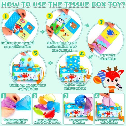 صندوق مناديل حسية للأطفال من FPVERA - ألعاب أطفال من 0 إلى 6 أشهر، صندوق مناديل للرضع الناعم المحشو عالي التباين، ألعاب مونتيسوري مجعدة للأطفال، صندوق مناديل سحري للأطفال، ألعاب تعليمية مبكرة، هدايا للأولاد والبنات الصغار in Kuwait