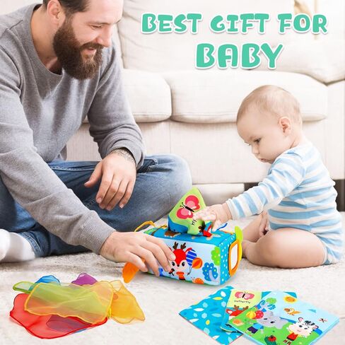 صندوق مناديل حسية للأطفال من FPVERA - ألعاب أطفال من 0 إلى 6 أشهر، صندوق مناديل للرضع الناعم المحشو عالي التباين، ألعاب مونتيسوري مجعدة للأطفال، صندوق مناديل سحري للأطفال، ألعاب تعليمية مبكرة، هدايا للأولاد والبنات الصغار in Kuwait