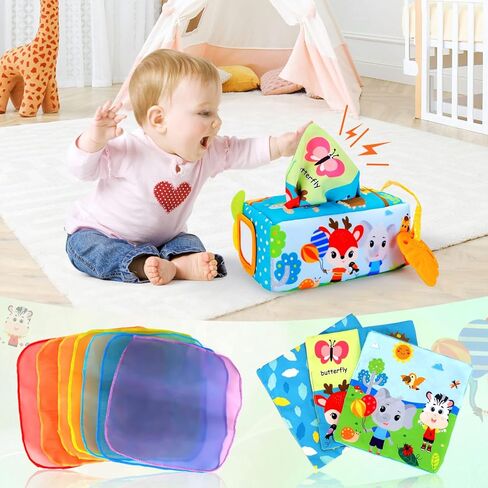 صندوق مناديل حسية للأطفال من FPVERA - ألعاب أطفال من 0 إلى 6 أشهر، صندوق مناديل للرضع الناعم المحشو عالي التباين، ألعاب مونتيسوري مجعدة للأطفال، صندوق مناديل سحري للأطفال، ألعاب تعليمية مبكرة، هدايا للأولاد والبنات الصغار in Kuwait