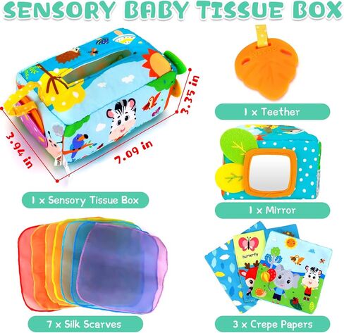 صندوق مناديل حسية للأطفال من FPVERA - ألعاب أطفال من 0 إلى 6 أشهر، صندوق مناديل للرضع الناعم المحشو عالي التباين، ألعاب مونتيسوري مجعدة للأطفال، صندوق مناديل سحري للأطفال، ألعاب تعليمية مبكرة، هدايا للأولاد والبنات الصغار in Kuwait