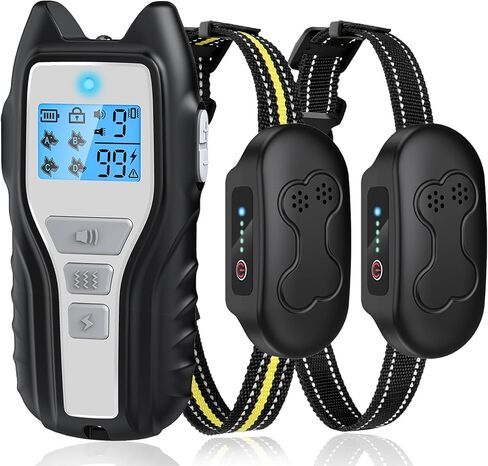 طوق صدمات للكلاب من owvtrg لكلبين (15-150 رطلًا) طوق تدريب كهربائي للكلاب قابل لإعادة الشحن مقاوم للماء مع جهاز تحكم عن بعد للكلاب الصغيرة والمتوسطة والكبيرة مع صوت تنبيه واهتزاز وصدمة آمنة وأوضاع مصباح يدوي (فضي) in Kuwait