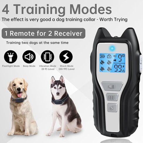 طوق صدمات للكلاب من owvtrg لكلبين (15-150 رطلًا) طوق تدريب كهربائي للكلاب قابل لإعادة الشحن مقاوم للماء مع جهاز تحكم عن بعد للكلاب الصغيرة والمتوسطة والكبيرة مع صوت تنبيه واهتزاز وصدمة آمنة وأوضاع مصباح يدوي (فضي) in Kuwait
