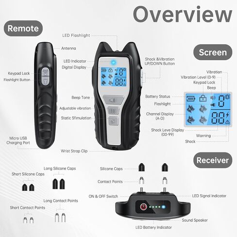 طوق صدمات للكلاب من owvtrg لكلبين (15-150 رطلًا) طوق تدريب كهربائي للكلاب قابل لإعادة الشحن مقاوم للماء مع جهاز تحكم عن بعد للكلاب الصغيرة والمتوسطة والكبيرة مع صوت تنبيه واهتزاز وصدمة آمنة وأوضاع مصباح يدوي (فضي) in Kuwait