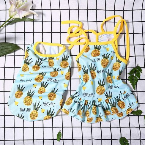 Harikaji Pet Clothes,Lovely Summer Fruit Dog T-Shirt Puppy Clothes Dog Skirt Dress Cats Clothes for Small Dogs Cats Puppy (M-Back Length 30cm, Pineapple Skirt) in Saudi Arabia
