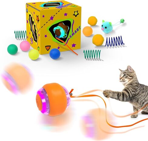 لعبة صندوق الألغاز التفاعلية من بينتوبال للقطط، متاهة ترفيهية مع كرة كهربائية للقطط تتدحرج بمفردها، زنبرك وكرة بومبوم in Kuwait