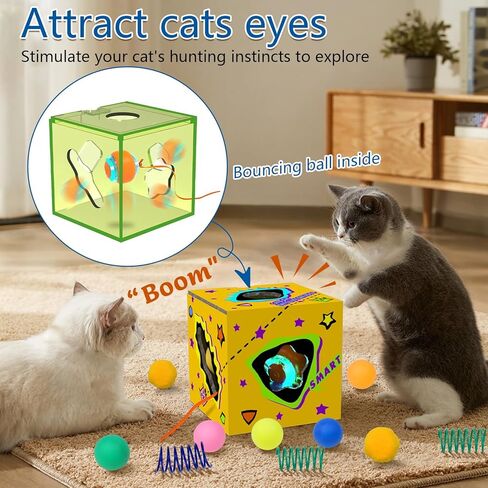 لعبة صندوق الألغاز التفاعلية من بينتوبال للقطط، متاهة ترفيهية مع كرة كهربائية للقطط تتدحرج بمفردها، زنبرك وكرة بومبوم in Kuwait