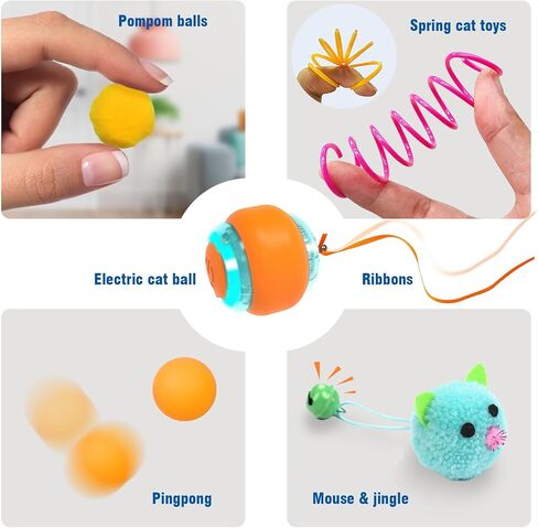 لعبة صندوق الألغاز التفاعلية من بينتوبال للقطط، متاهة ترفيهية مع كرة كهربائية للقطط تتدحرج بمفردها، زنبرك وكرة بومبوم in Kuwait