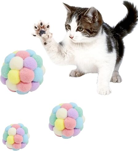 Andiker Cat Ball Toy, 3 pcs Handmade Colorful Woolen Yarn Balls SML Size for Cats Doing Exercise and Scratching Toy, Interactive Chasing & Chewing Toys Within Bell Cat Toys for Indoor Cats (SML) in Saudi Arabia