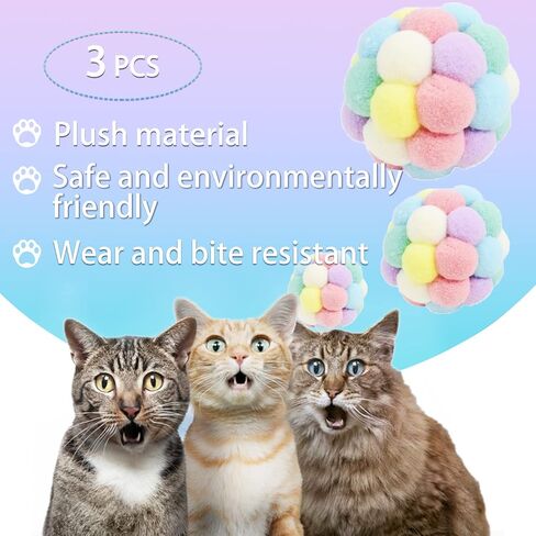 Andiker Cat Ball Toy, 3 pcs Handmade Colorful Woolen Yarn Balls SML Size for Cats Doing Exercise and Scratching Toy, Interactive Chasing & Chewing Toys Within Bell Cat Toys for Indoor Cats (SML) in Saudi Arabia