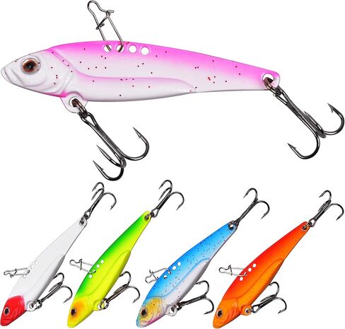 Metal Blade Baits for Bass Fishing Lures, 5pcs Hard Metal VIB Fishing Lures Sinking Jigging Spoons Hard Swimbait for Trout Walleye Crappie in Saudi Arabia
