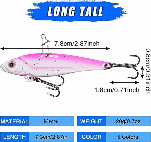 Metal Blade Baits for Bass Fishing Lures, 5pcs Hard Metal VIB Fishing Lures Sinking Jigging Spoons Hard Swimbait for Trout Walleye Crappie in Saudi Arabia