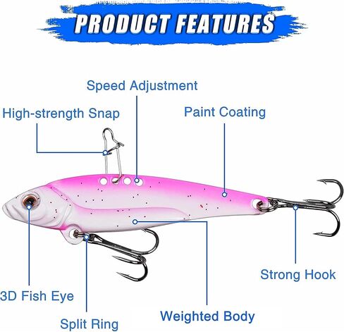 Metal Blade Baits for Bass Fishing Lures, 5pcs Hard Metal VIB Fishing Lures Sinking Jigging Spoons Hard Swimbait for Trout Walleye Crappie in Saudi Arabia