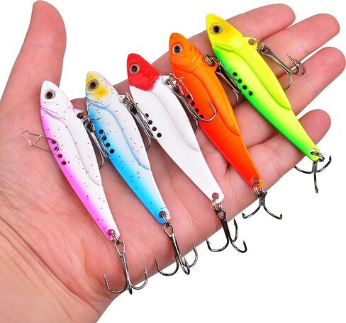 Metal Blade Baits for Bass Fishing Lures, 5pcs Hard Metal VIB Fishing Lures Sinking Jigging Spoons Hard Swimbait for Trout Walleye Crappie in Saudi Arabia
