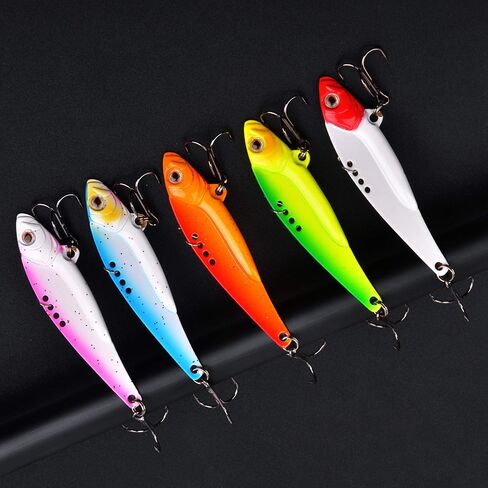 Metal Blade Baits for Bass Fishing Lures, 5pcs Hard Metal VIB Fishing Lures Sinking Jigging Spoons Hard Swimbait for Trout Walleye Crappie in Saudi Arabia