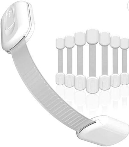 Safety Locks (8 in one pack) for doors, cabinets, drawers, etc. Baby Safety - Easy to Install - No magnets & No screws - MULTI PURPOSE - white color in Kuwait