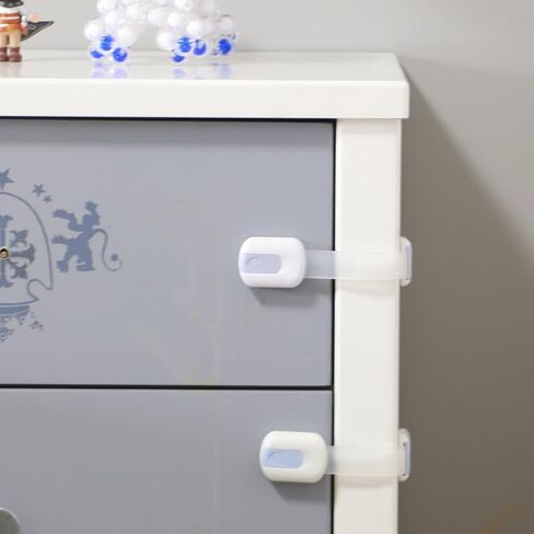 Safety Locks (8 in one pack) for doors, cabinets, drawers, etc. Baby Safety - Easy to Install - No magnets & No screws - MULTI PURPOSE - white color in Kuwait
