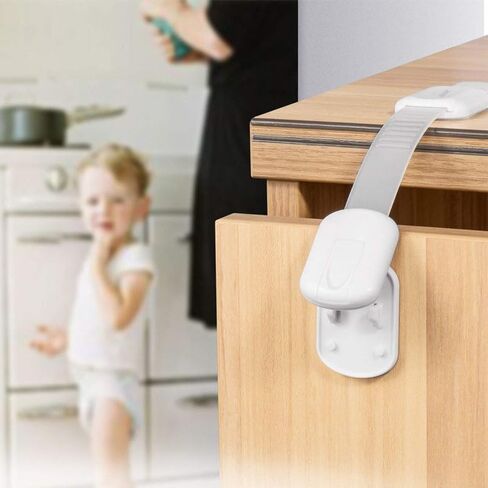 Safety Locks (8 in one pack) for doors, cabinets, drawers, etc. Baby Safety - Easy to Install - No magnets & No screws - MULTI PURPOSE - white color in Kuwait