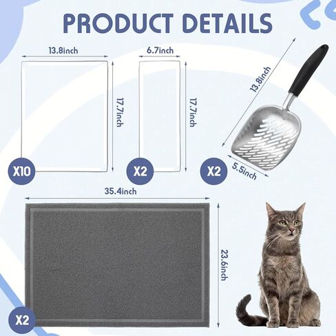 صندوق فضلات القطط من الفولاذ المقاوم للصدأ كبير جدًا من Tioncy، 2 مغرفة فضلات القطط، 2 حصيرة فضلات القطط، 12 واقي رذاذ زاوية لا يمتص الرائحة أبدًا، مقاوم للصدأ، سطح أملس غير لاصق (23.6 × 15.8 × 7.9 بوصة) in Kuwait