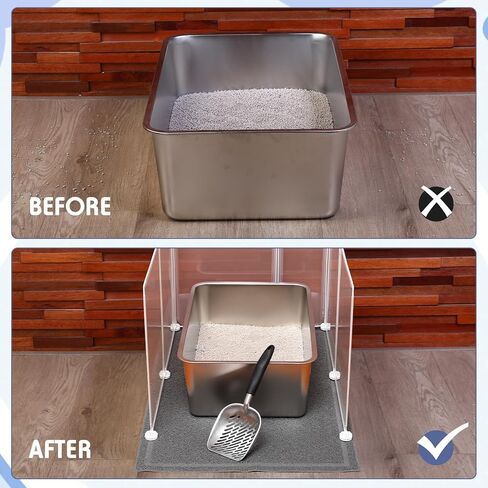 صندوق فضلات القطط من الفولاذ المقاوم للصدأ كبير جدًا من Tioncy، 2 مغرفة فضلات القطط، 2 حصيرة فضلات القطط، 12 واقي رذاذ زاوية لا يمتص الرائحة أبدًا، مقاوم للصدأ، سطح أملس غير لاصق (23.6 × 15.8 × 7.9 بوصة) in Kuwait