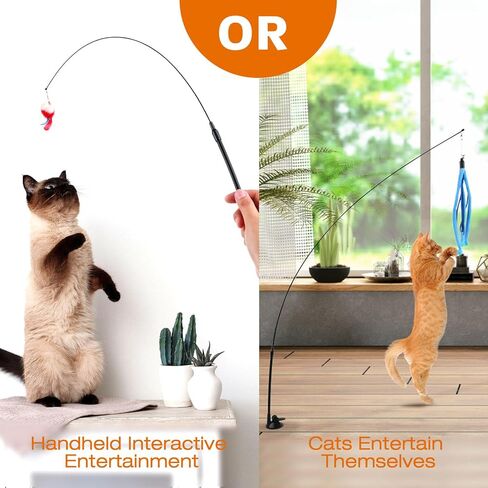 بيتيزر العاب قطط للقطط في الاماكن المغلقة، 9 قطع من العاب القطط التفاعلية - 2 عصا تشويق للقطط، 2 كوب شفط فائق الالتصاق و5 قطع بديلة من الريش الطبيعي مع جرس in Kuwait